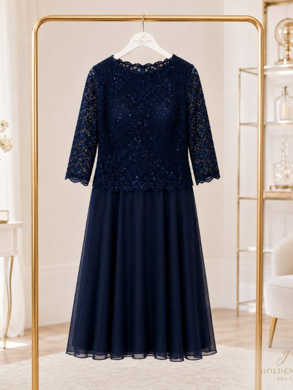 Alex Evenings Navy Lace Chiffon Mother of Bride Dress 22W NWT